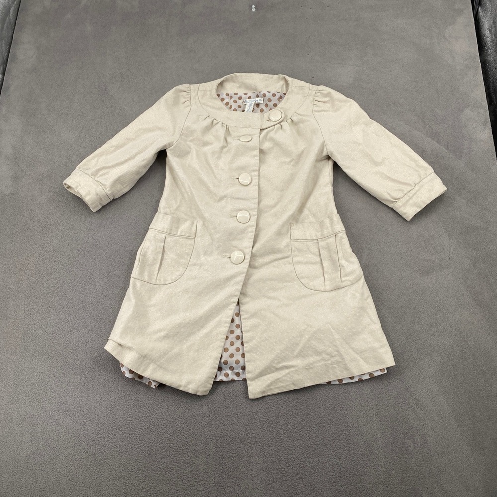 Forever 21 Vintage Y2K Metallic Champagne Trench Coat Polka Dot Lining Small